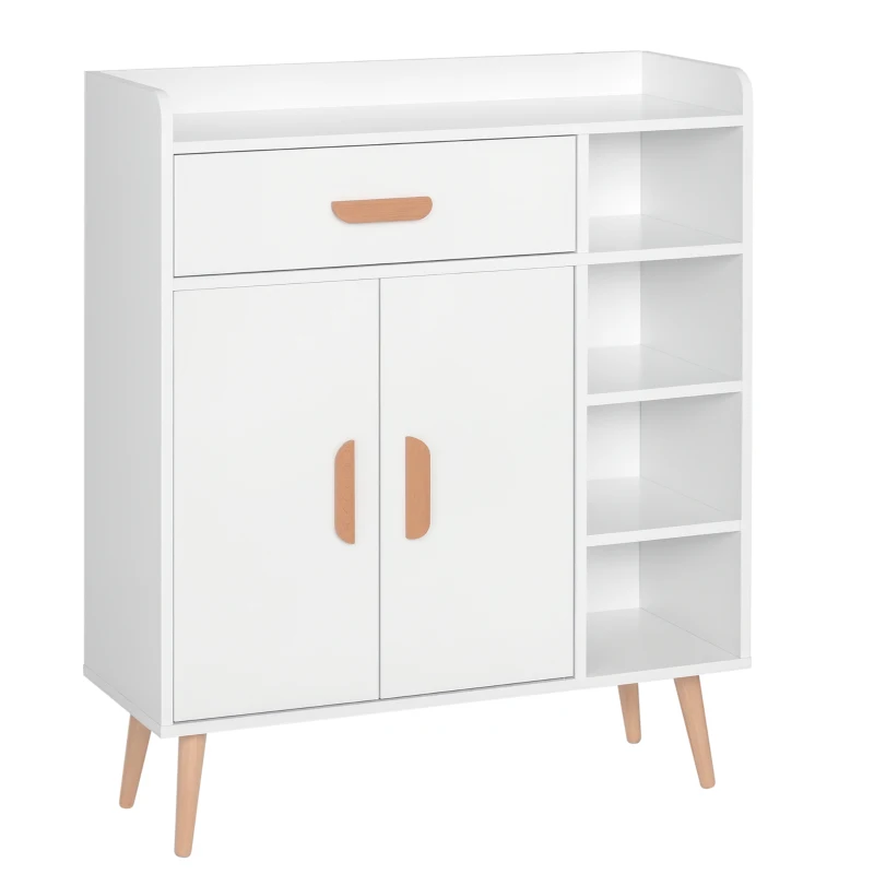 HOMCOM Kommode Sideboard Schubladenkommode Highboard Schrank Anrichte Schuhschrank mit 1 Schubladen 2 Türen 3 Fächern Weiß 80 x 29,5 x 96 cm