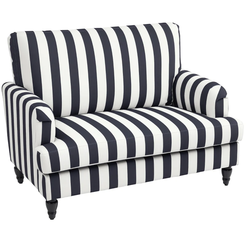 HOMCOM Modern Cuddle Chair, Velvet Single Sofa Armchair with Stripe, Turned Legs and Wide Seat, Upholstered Snuggle Chair for Living Room, Bedroom, Black and White