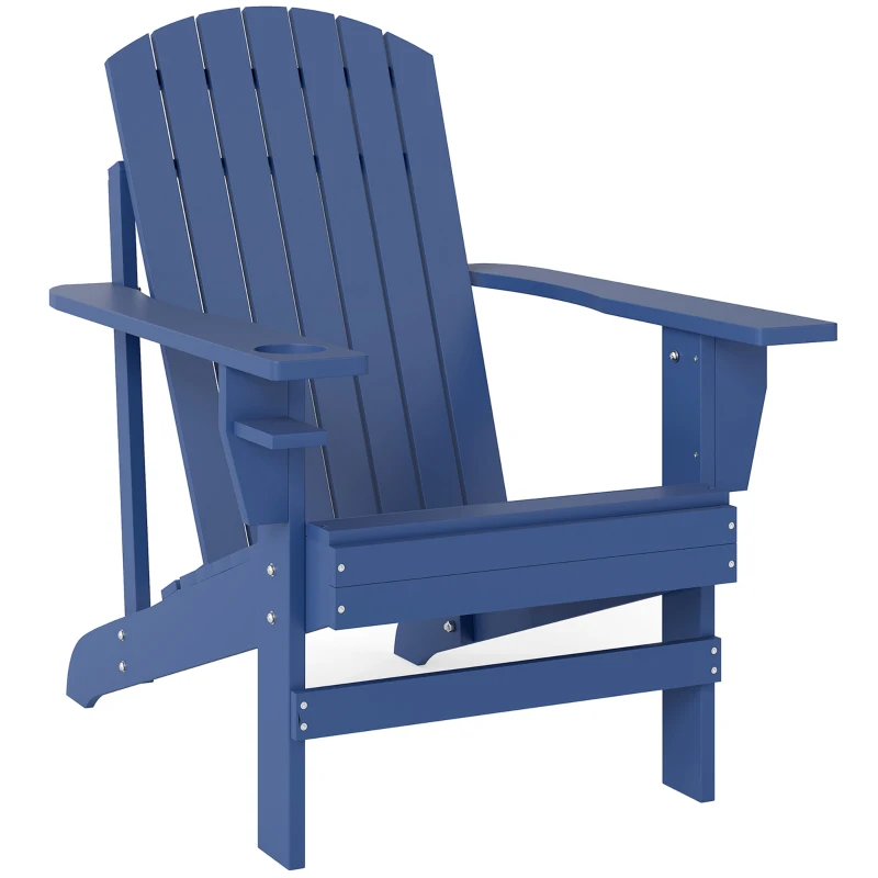 Outsunny Adirondack Tuinstoel met Bekerhouder Ligstoel Balkonstoel Massief Hout Blauw 97 x 72.5 x 93 cm