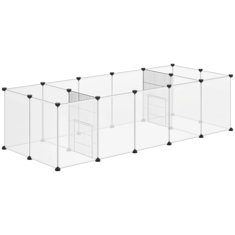 PawHut DIY-Freigehege, Kleintiergitter, 18 Paneele, inklusive Montagematerial, Modulares System, Schwarz + Weiß