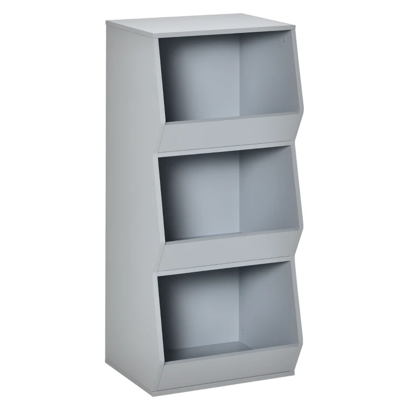 HOMCOM Estantería Infantil Librería de Madera para Niños con 3 Estantes Almacenamiento de Juguetes Libros para Habitación de los Niños Sala de Juegos 38x34,5x90 cm Gris