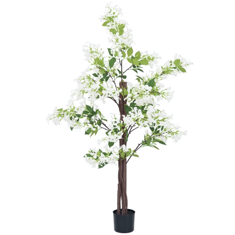 HOMCOM Artificial Plants Honeysuckle Flower in Pot Fake Plants with Curved Boots for Indoor 15x15x150cm White