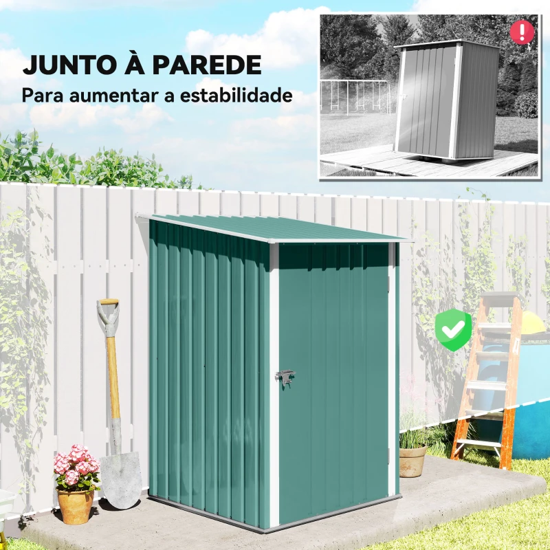 Outsunny Abrigo de Jardim de Aço Galvanizado com Porta Fechadura e Teto Inclinado 0,92 m² 100x103x160cm Verde