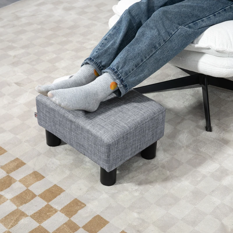 HOMCOM Footstool, Linen Upholstered Footrest, Small Ottoman Foot Rest with Wooden Frame for Living Room, 40 x 30 x 24cm, Grey(m-6)