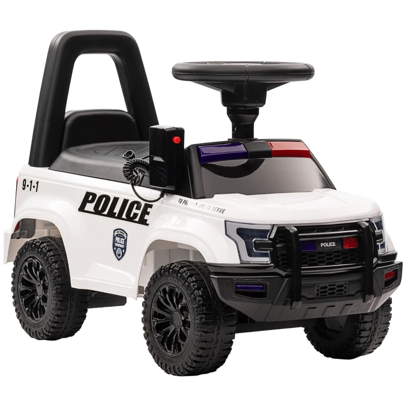 HOMCOM Coche Correpasillos de Policía para Bebé Coche sin Pedales con Megáfono y Almacenaje Oculto 62x29x43 cm Blanco