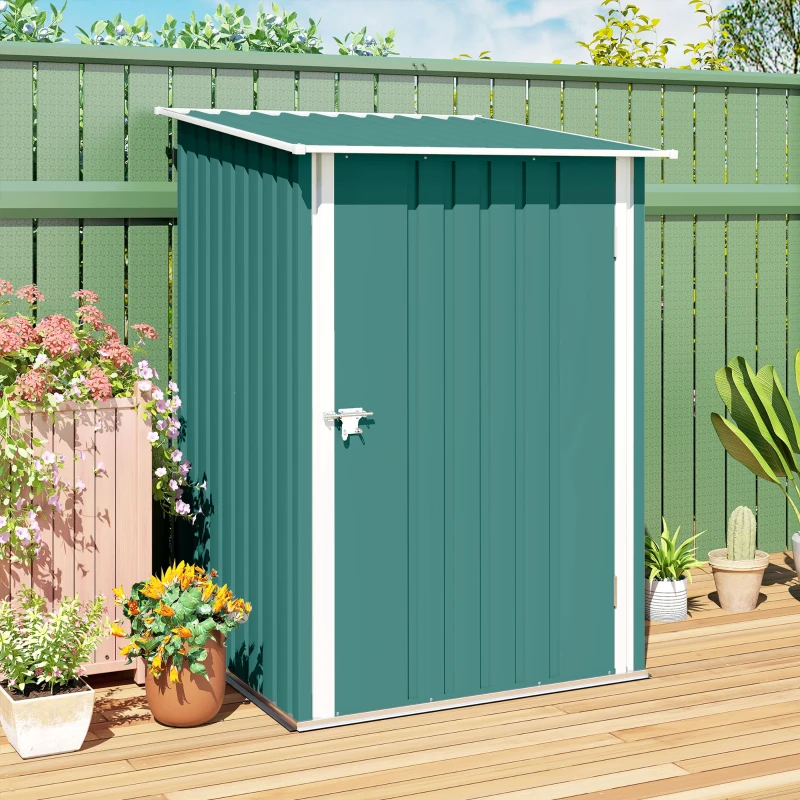 Outsunny Abrigo de Jardim de Aço Galvanizado com Porta Fechadura e Teto Inclinado 0,92 m² 100x103x160cm Verde
