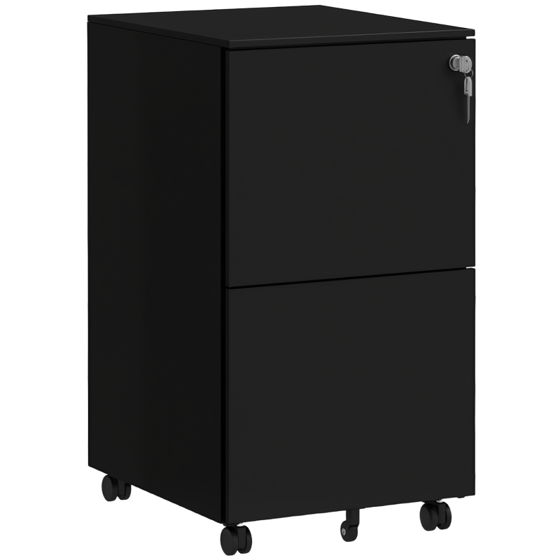 Vinsetto Rollcontainer Aktenschrank, 2 Schubladen, ab­schließ­bar, rollbar, 37 cm x 43,5 cm x 67,5 cm, Schwarz