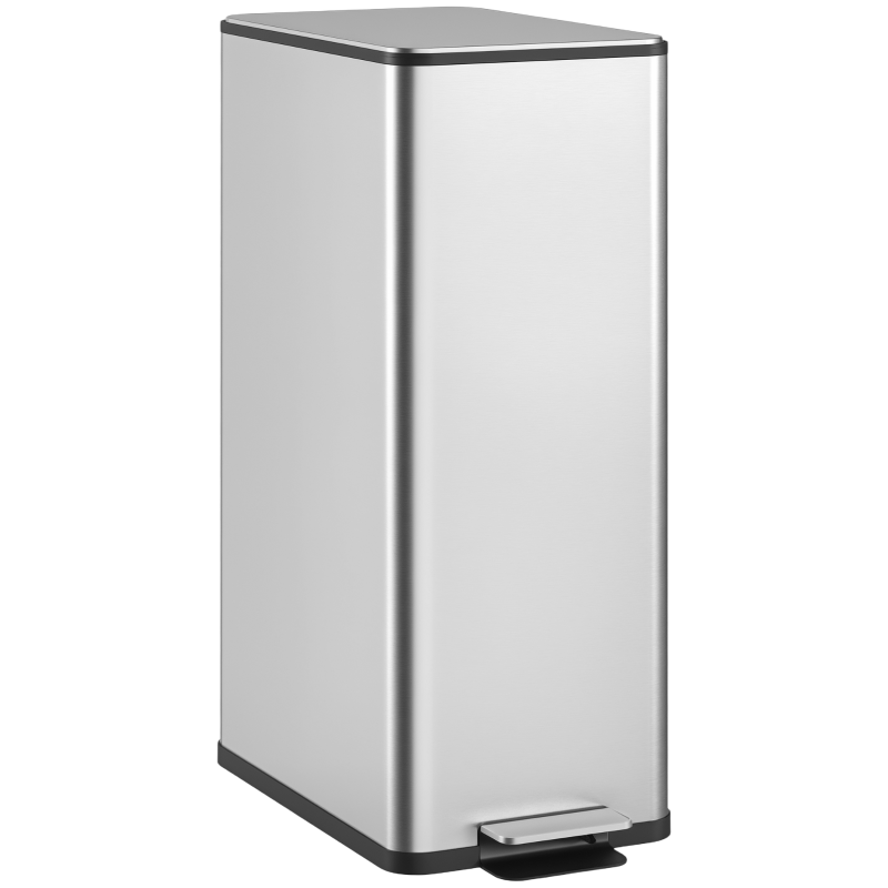 HOMCOM Mülleimer 20L, Soft-Close-Deckel, Deodorant-Fach, Fingerabdrucksicher, Edelstahl, Silber(m-10)