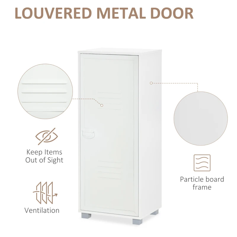HOMCOM Vertical File Cabinet, Mobile Filing Cabinet with 3-Tier Cabinet and Metal Louvred Door for Home Office, White
