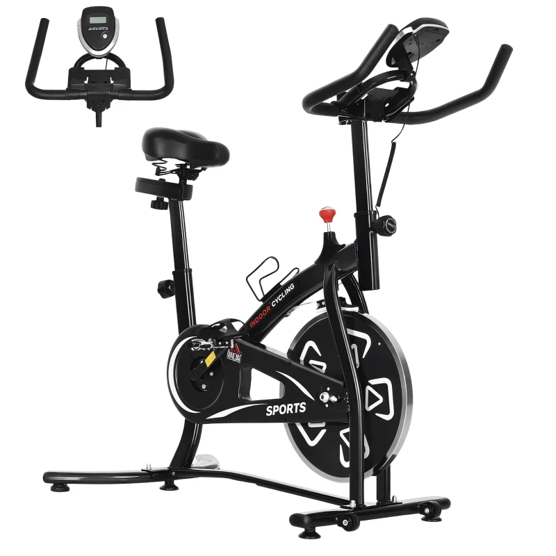 HOMCOM Vélo d'appartement vélo de fitness velo d'intérieur avec écran LCD multifonctions vélo biking cardio-training selle et guidon réglables acier noir