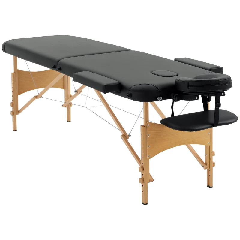 HOMCOM Massagetisch, klappbare Massageliege, höhenverstellbare Massagebank für Spa, Salon, Kunstleder, Holz, Schwarz