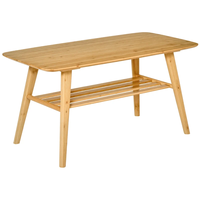 HOMCOM Couchtisch Beistelltisch Bambustisch Tisch Wohnzimmertisch Kaffeetisch mit Regal minimalistisch stabil Bambus Naturholz 100x50x50 cm