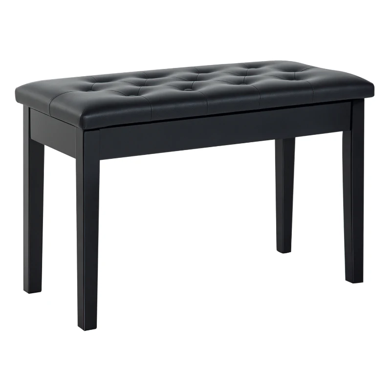HOMCOM Klavierhocker, Klavierbank mit Verstecktem Stauraum, Klavierstuhl mit Kunstleder Kissen, Pianobank, Massivholz Keyboardbank für Piano, Keyboard, 76 x 36 x 50 cm, Schwarz