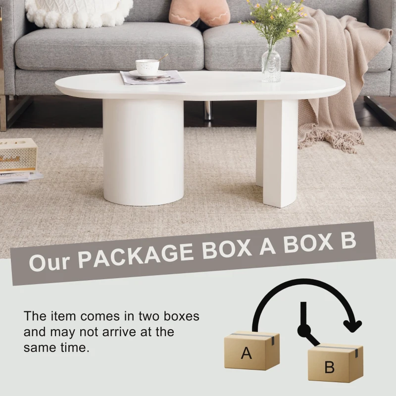 Modern Cloud-Shaped Coffee Table with MDF and PVC Construction, Spacious and Versatile, Easy Assembly, 100L x 50W x 40.5H cm, White