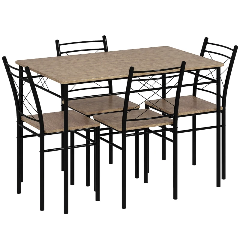 HOMCOM Five-Piece Minimal Dining Set - Oak-Effect/Black