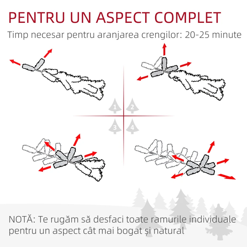 HOMCOM Pom de Crăciun Înzăpezit în 2 Secțiuni cu 395 de Ramuri din Metal și Plastic, 46x46x180cm, Verde