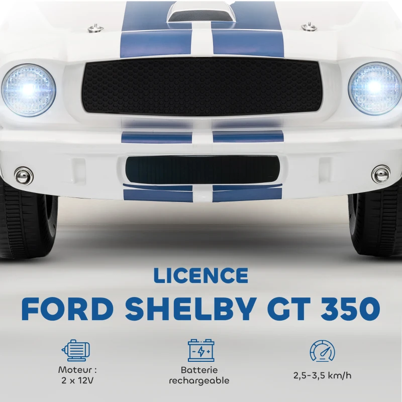 AIYAPLAY Voiture électrique 12V sous licence Ford Shelby GT 350 véhicule électrique télécommande télécommande 2,4G 3-6 ans blanc