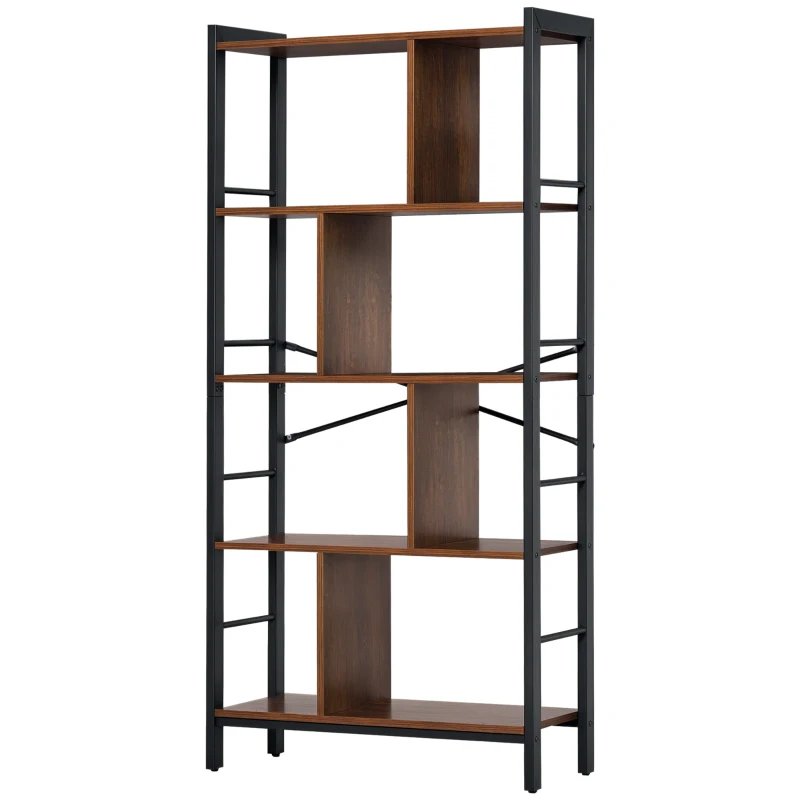 HOMCOM Bibliothèque, Étagère de Rangement à 4 Niveaux Style Industriel Panneaux Particules Aspect Vieux Bois métal Noir