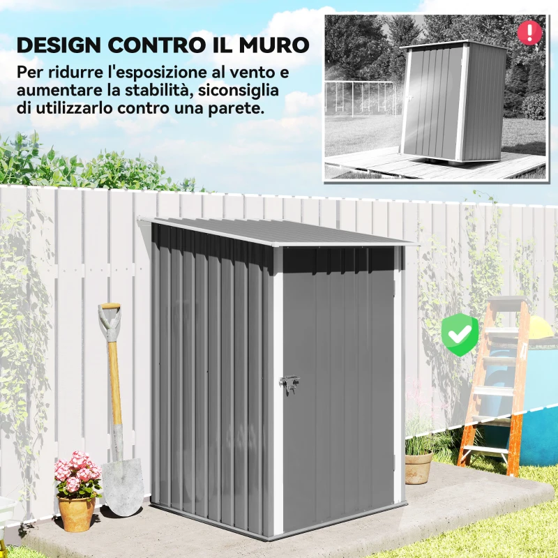 Outsunny Casetta da Giardino Porta Attrezzi in Acciaio Galvanizzato e Porta, 100x103x160cm, Grigio