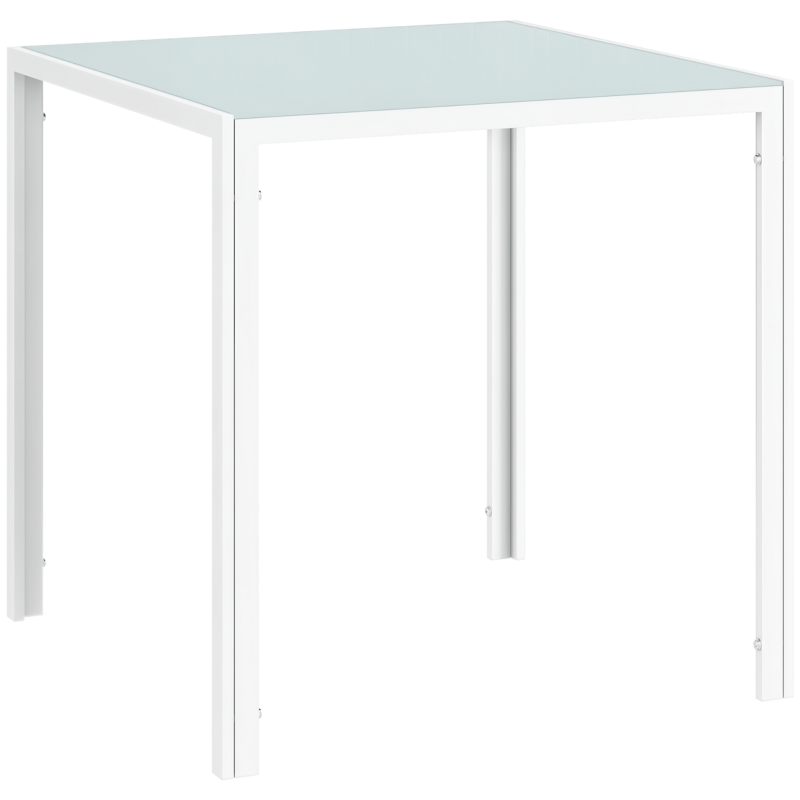 HOMCOM Quadratischer Esstisch für 4 Personen, Tischplatte aus Hartglas, für Küche und Esszimmer, 75 x 75 x 75 cm, Weiß