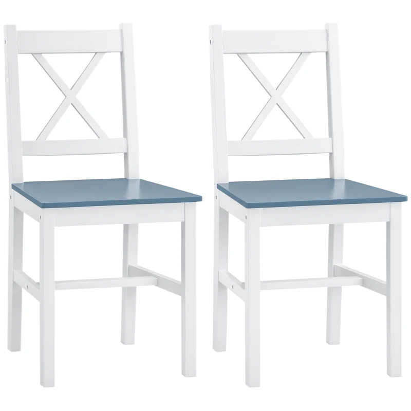 HOMCOM Dining Chairs Set of 2, Pine Wood Kitchen Chairs with Cross Back, Solid Structure for Living Room and Dining Room, White
