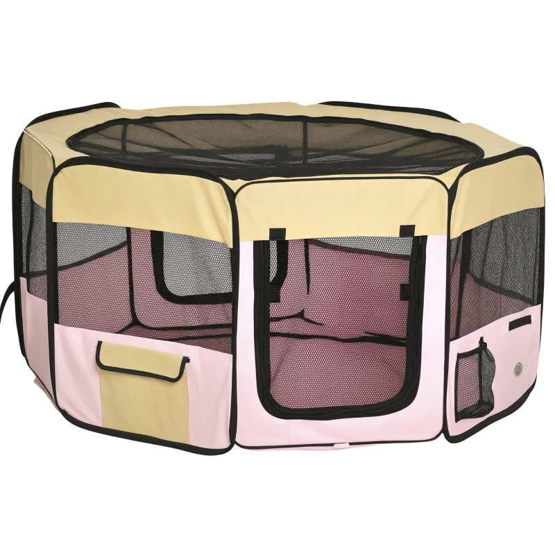 PawHut Box per animali Recinzione per cuccioli Cuccia , Dimensioni: 125 x 125 x 58 cm, Colore : rosa
