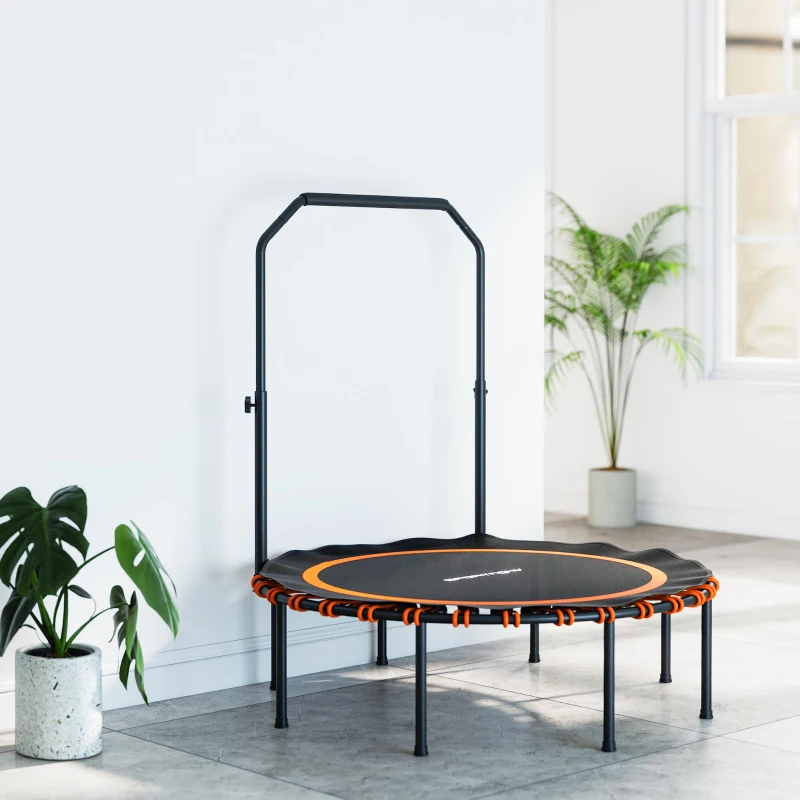 SPORTNOW Fitness-Trampolin met verstelbare handgreep, Sport-Trampolin voor binnen en buiten, Staal, Kunststof, Oranje