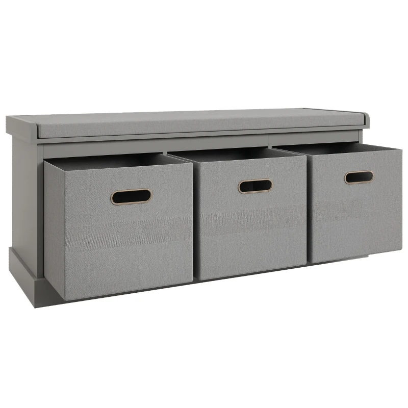 HOMCOM Three-Drawer Shoe Storage Bench, with Padded Top Seat - Grey