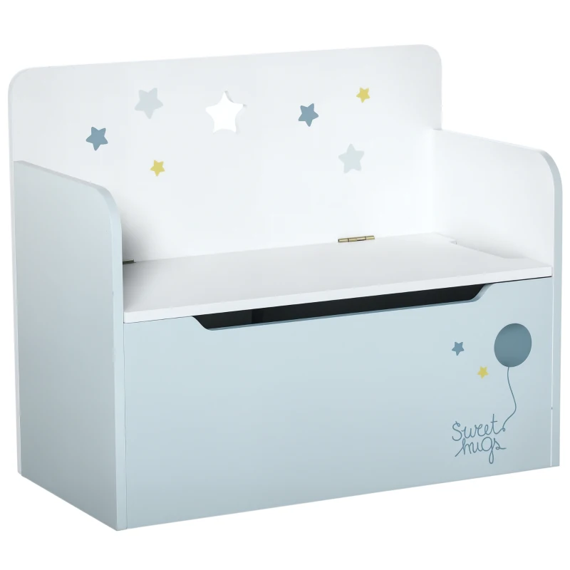 HOMCOM Bancă de Depozitare Portabilă pentru Jucării 2 în 1, Ladă cu Spătar pentru Copii de 3-6 Ani, 60x30x50 cm, Albastru