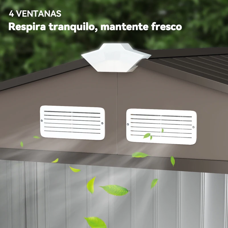 Outsunny Caseta de Jardín Exterior con Base de Refuerzo Sin Suelo 213x130x185 cm con 2 Puertas Correderas y 4 Ventanas Marrón