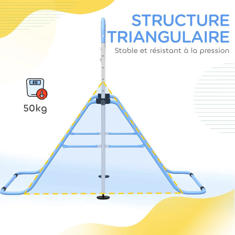 HOMCOM Barre de gymnastique pour enfants, barre horizontale pliable à hauteur réglable avec anneaux de gymnastique, bleu