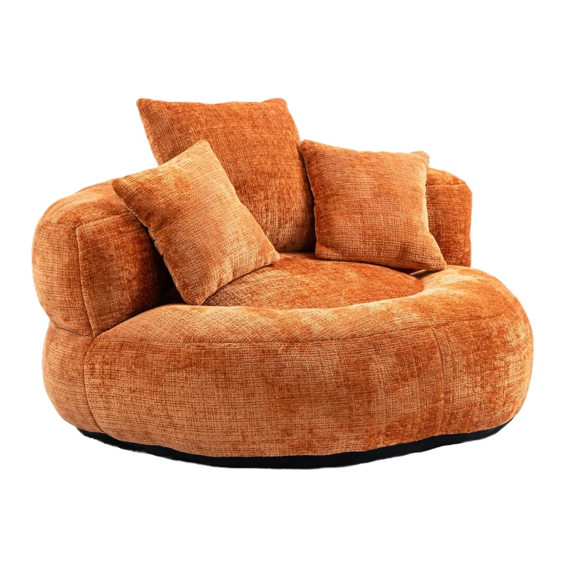 High Back Bean Bag Chair with Memory Foam Filling, Chenille Fabric, No Assembly Required, 108L x 108W x 52H cm, Orange
