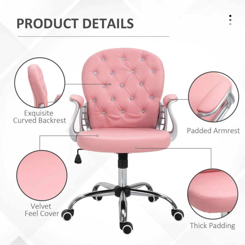 Vinsetto PU Leather Office Chair, Computer Desk Chair with Adjustable Height and Tufted Back, Pink