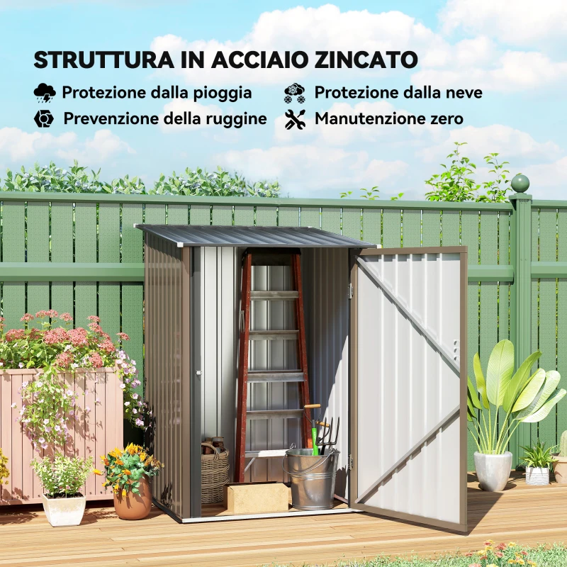 Outsunny Casetta da Giardino Porta Attrezzi in Acciaio Galvanizzato e Porta, 100x103x160cm, Marrone
