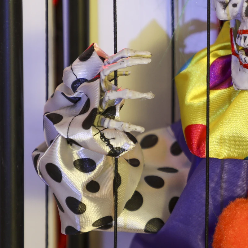 Outsunny Halloween Animated Hinging Clown in Cage with Glowing LED Eyes, Spooky Clown Scary Halloween Decorations, Battery Operated, Indoor Party Props