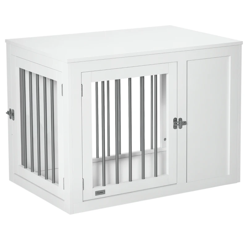 PawHut 2-in-1 Dog Cage and Side Table, with Two Lockable Doors, for Medium Dogs - White