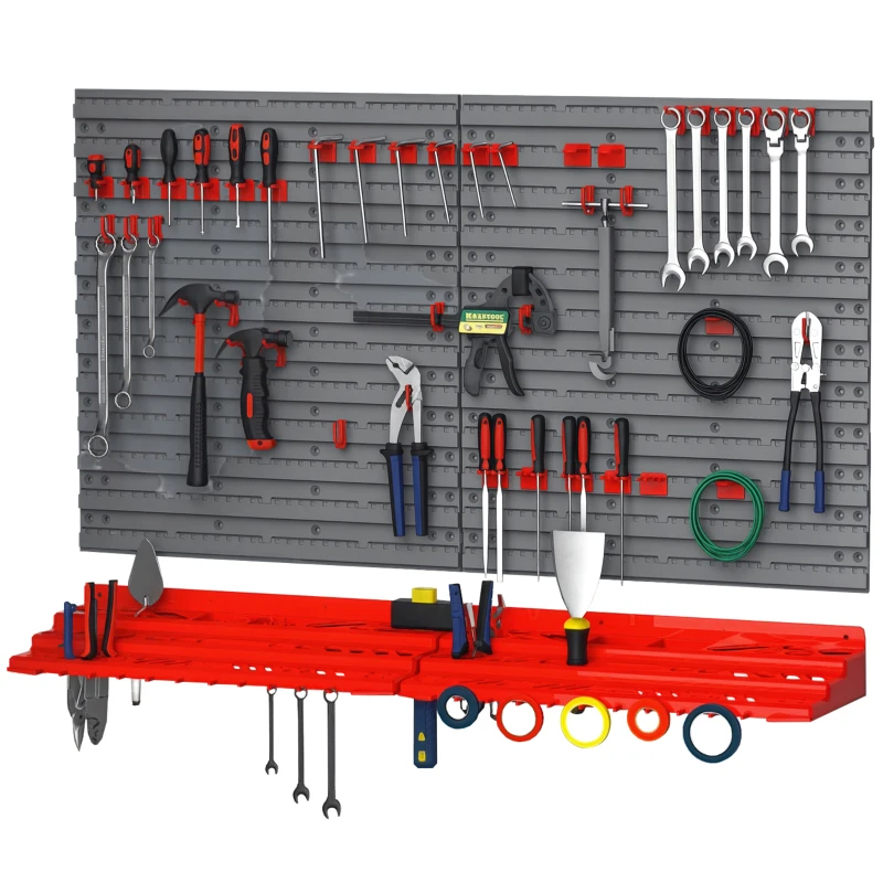 DURHAND 54PZ Contenitore Portautensile con 50 Ganci, Montaggio a Muro, PP, Rosso Grigo, 95.5x23x53.5cm