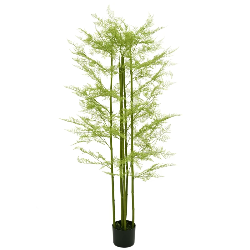 HOMCOM Plante artificielle hauteur 155 cm bambou artificiel avec 28 feuilles grand réalisme en plastique pot inclus
