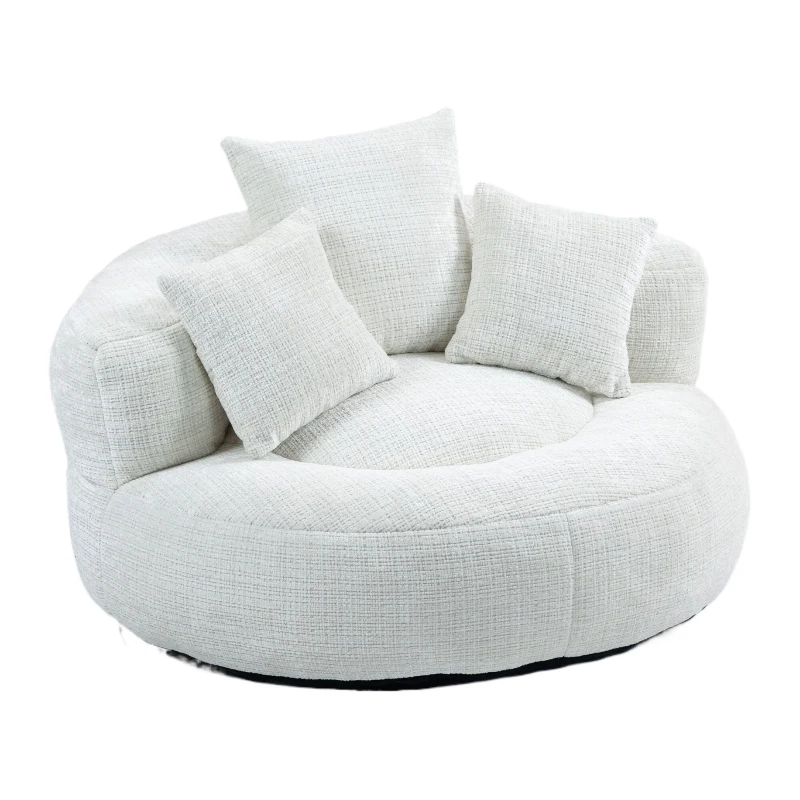 Lazy Sofa Bean Bag Chair with Memory Foam and Chenille Fabric, High Back Design with Three Pillows, 108L x 108W x 52H cm, Beige