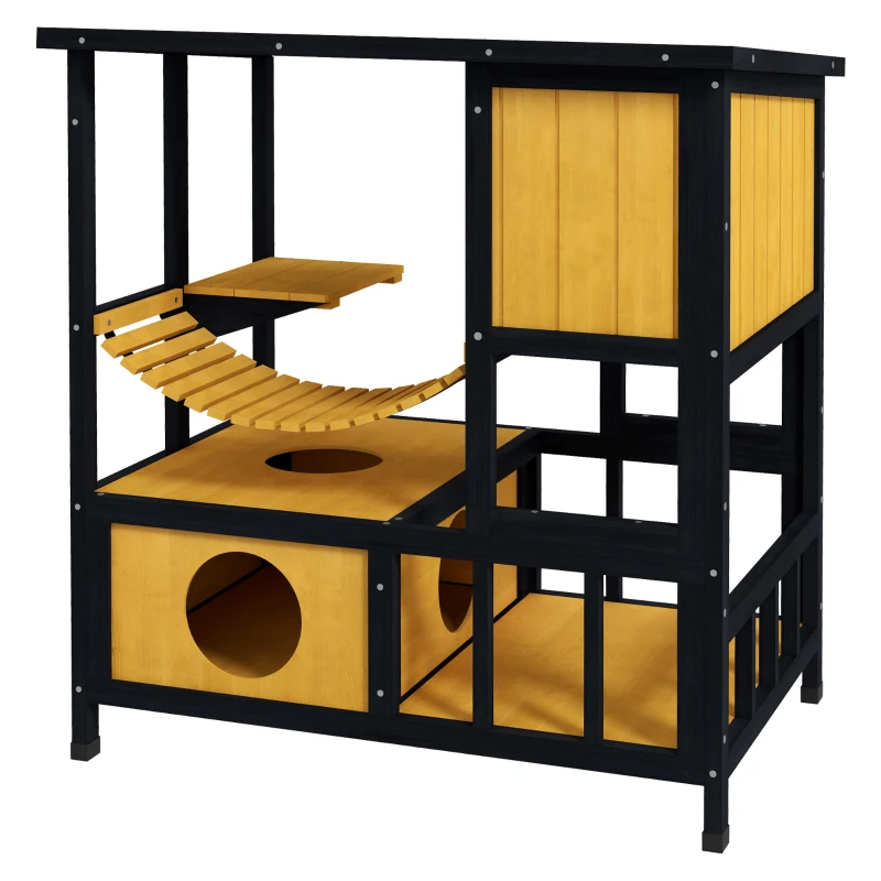PawHut Casa per gatti Casetta per gatti Tana per gatti, resistente alle intemperie, con 1 rampa, 1 piattaforma, 84,5 x 60 x 88 cm, Verde + Naturale