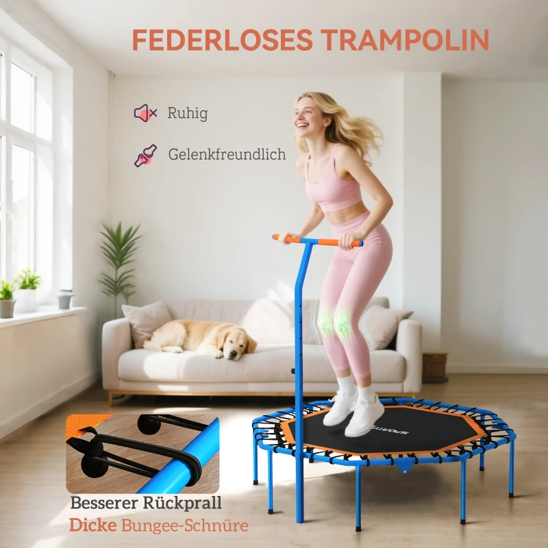 SPORTNOW Fitness-Trampoline, Trainings-Trampoline met verstelbare handgreep, stabiel en stil, voor binnen, Staal, Blauw