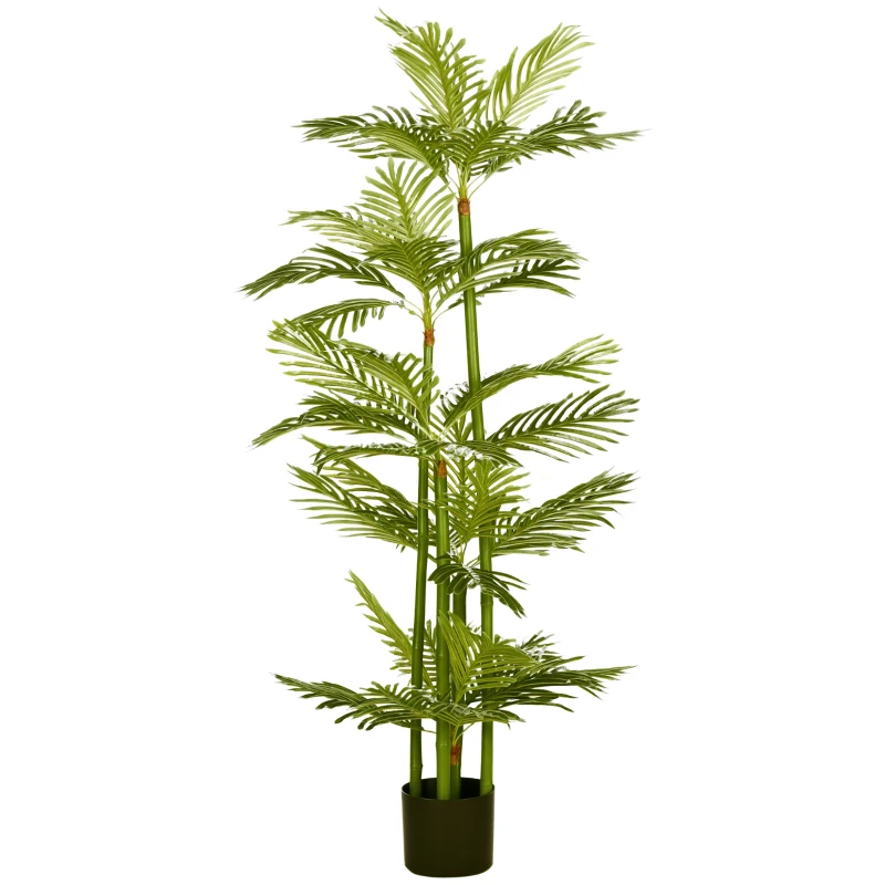 HOMCOM Pianta Artificiale di Palma da 140 cm a 45 Foglie e 5 Rami con Vaso Ø15x12 cm, per Interni ed Esterni, Verde