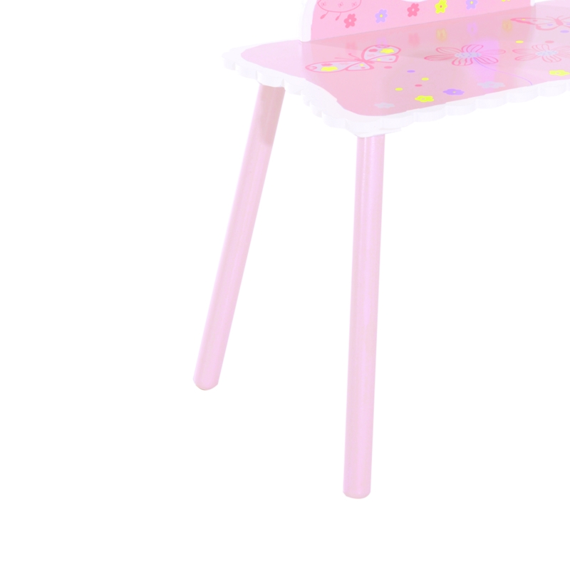 HOMCOM Kids Dressing Table Girls Pink Wooden Dressing Table & Stool Make Up Desk Chair Toys Fairy Dresser Play Set w/Mirror