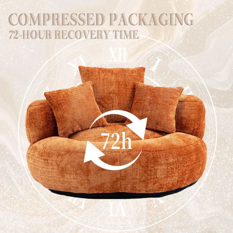 High Back Bean Bag Chair with Memory Foam Filling, Chenille Fabric, No Assembly Required, 108L x 108W x 52H cm, Orange