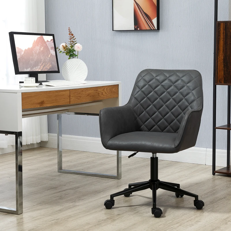Vinsetto Leather-Feel Fabric Office Chair, Computer Desk Chair with Swivel Wheels, Grey