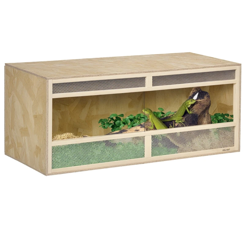 PawHut Terrario per Rettili/Anfibi, Porte Scorrevoli in Vetro, Griglie di Ventilazione, 120x50x50cm
