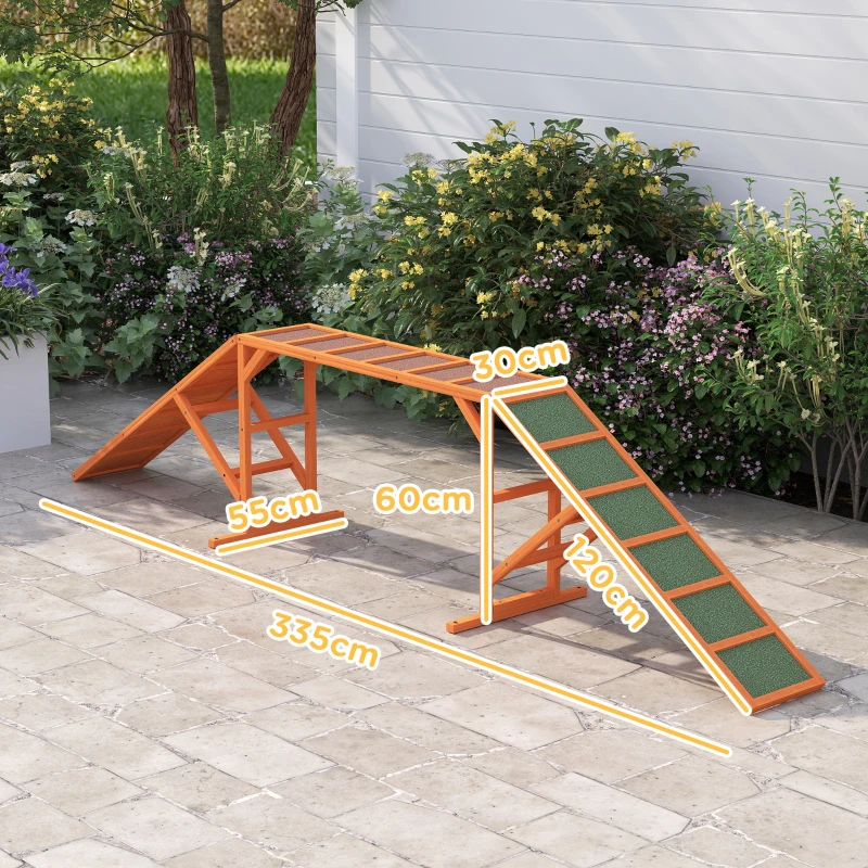 PawHut Agility Hondenloopplank, Parcours, Anti-slip, Weerbestendig, Hout 335 x 55 x 60 cm, Oranje(m-3)