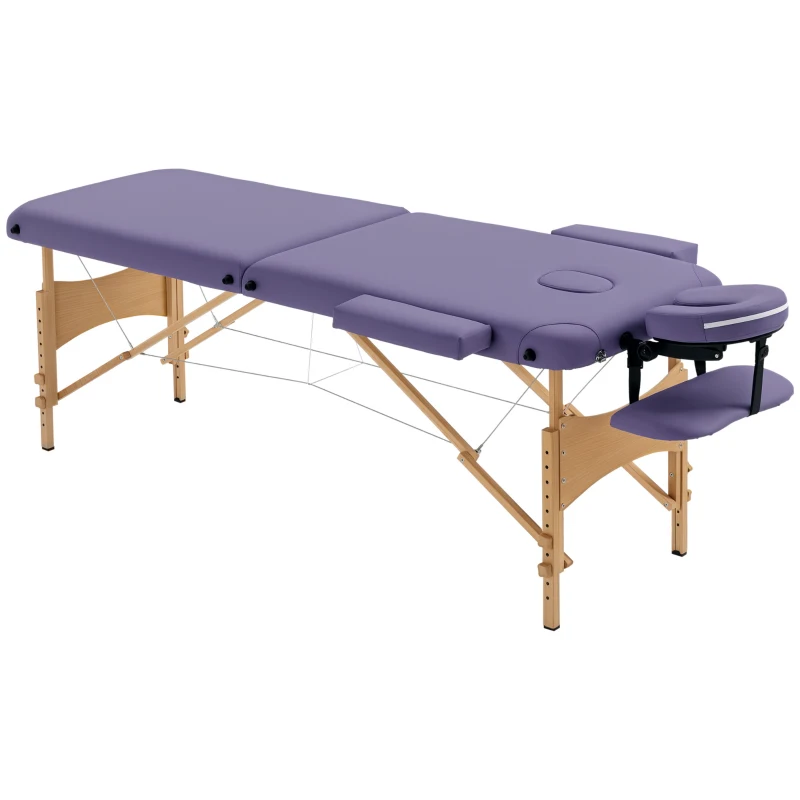HOMCOM Lit/Table de Massage Cosmetique Pliable en Bois 2 Zones Violet