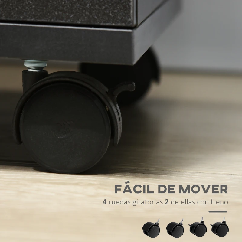 Vinsetto Cajonera de Escritorio con 3 Cajones Ruedas Cerradura 2 Llaves Archivador Móvil para Estudio Salón 40x40x61,5 cm Negro