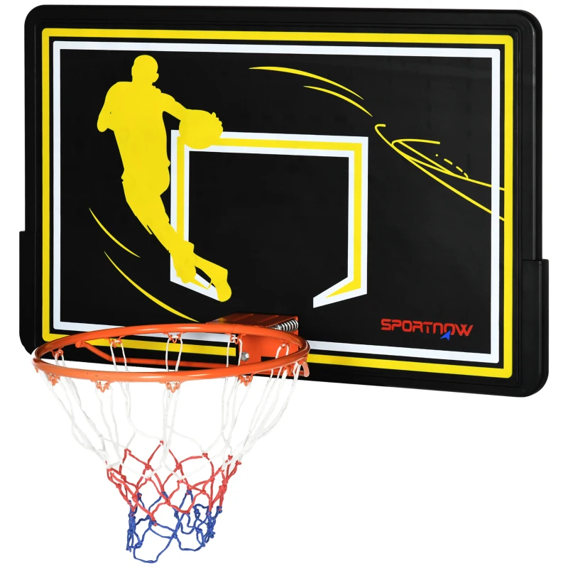 SPORTNOW Panier de basket mural panier de basket extérieur panneau incassable filet anti-déchirure 110 x 90 x 70 cm noir
